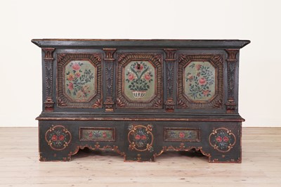 Lot 142 - A large painted pine chest