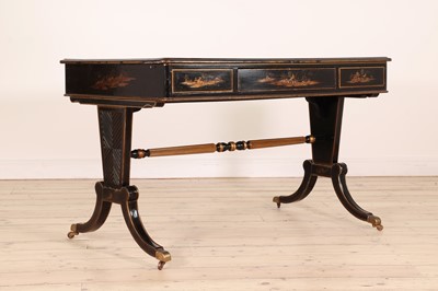 Lot 20 - A Regency-style ebonised writing table