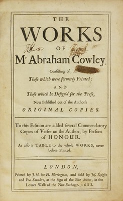 Lot 187 - The Works of Mr. Abraham Cowley.