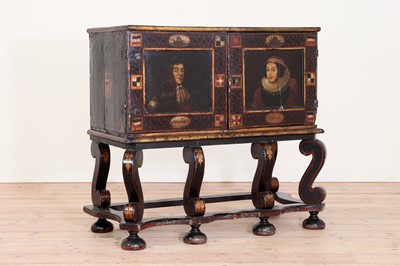 Lot 219 - A painted and parcel-gilt cabinet on stand
