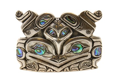 Lot 204 - A Haida silver and abalone belt buckle