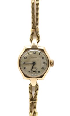 Lot 495 - A ladies' 9ct gold Cyma mechanical bracelet watch