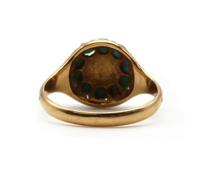 Lot 21 - A Victorian 18ct gold split pearl and turquoise cluster ring