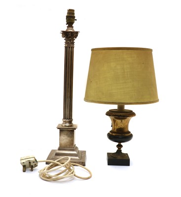 Lot 165 - A silver-plated column form table lamp