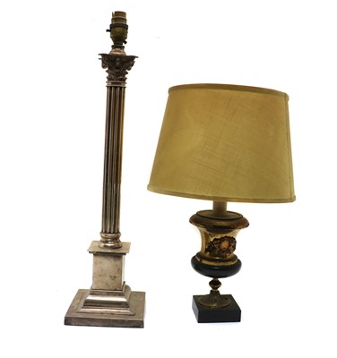 Lot 165 - A silver-plated column form table lamp