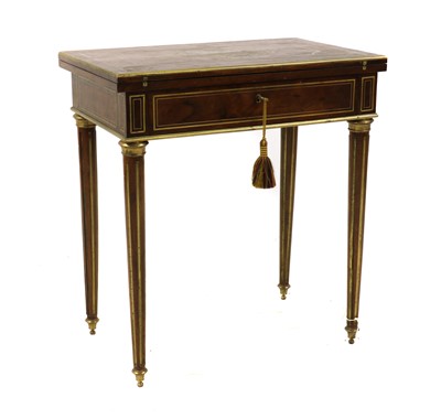 Lot 241 - A Louis XVI style inlaid brass and rosewood card table