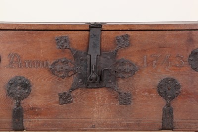 Lot 173 - large oak and iron-bound chest or 'Stollentruhe'