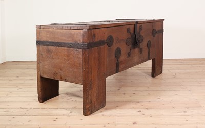 Lot 173 - large oak and iron-bound chest or 'Stollentruhe'