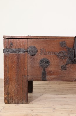 Lot 173 - large oak and iron-bound chest or 'Stollentruhe'