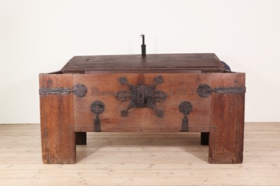 Lot 173 - large oak and iron-bound chest or 'Stollentruhe'
