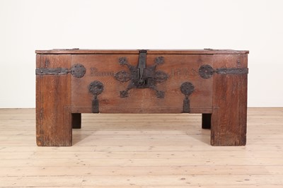 Lot 173 - large oak and iron-bound chest or 'Stollentruhe'