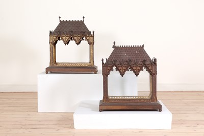 Lot 119 - A pair of Victorian brass Gothic tabletop display cabinets