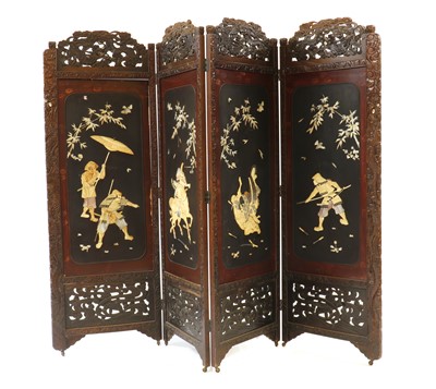 Lot 587 - A Japanese lacquered four-section screen