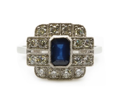 Lot 270 - An Art Deco-style platinum sapphire and diamond ring