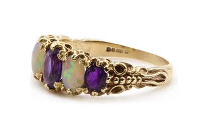 Lot 311 - A 9ct gold amethyst and opal five stone ring