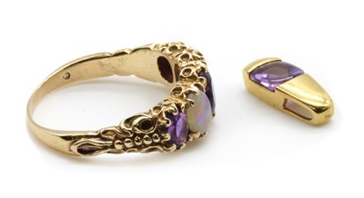 Lot 311 - A 9ct gold amethyst and opal five stone ring