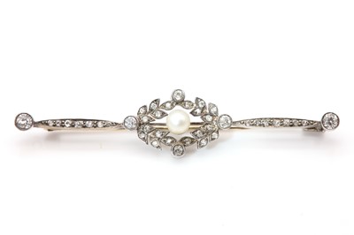 Lot 88 - A Continental Belle Époque pearl and diamond bar brooch