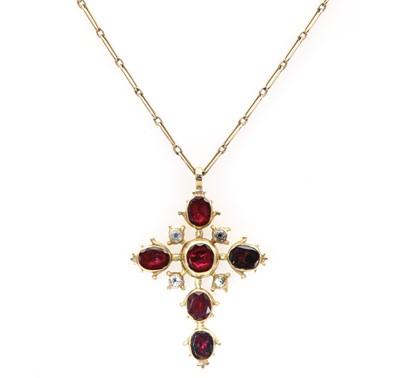 Lot 3 - A late 18th century flat cut garnet and black dot quartz cross