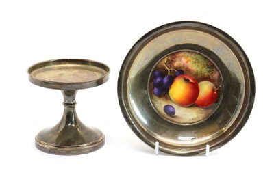 Lot 51 - A Royal Worcester porcelain Fallen Fruits silver mounted tazza