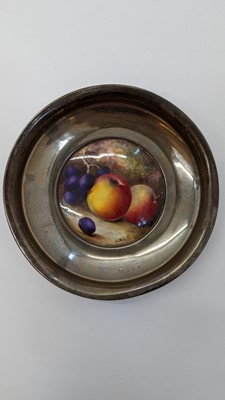 Lot 51 - A Royal Worcester porcelain Fallen Fruits silver mounted tazza