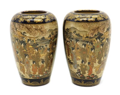 Lot 127 - A pair of Japanese Satsuma ware vases