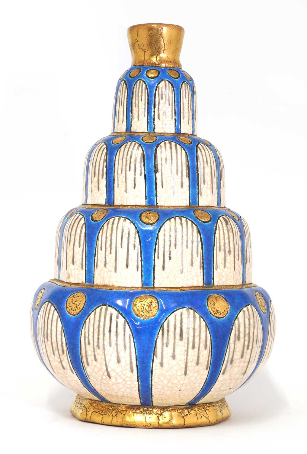 Lot 242 A Longwy pottery 'fountain' vase,