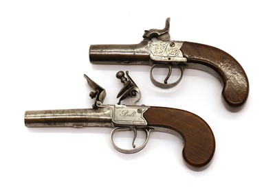 Lot 72 - A 46 bore percussion pocket pistol by Smith, London and a 60 bore flintlock pocket pistol (2)