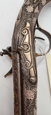 Lot 76 - An ornate 30 bore Turkish flintlock holster pistol