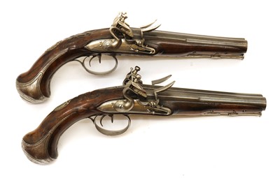 Lot 77 - A pair of French 28 bore double barrelled flintlock pistols by Karches a Colmar