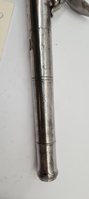 Lot 80 - A pair of flintlock boxlock cannon barrelled pistols by M Collins, Dublin