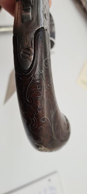 Lot 80 - A pair of flintlock boxlock cannon barrelled pistols by M Collins, Dublin