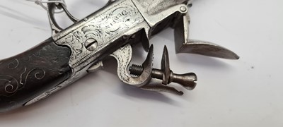 Lot 80 - A pair of flintlock boxlock cannon barrelled pistols by M Collins, Dublin