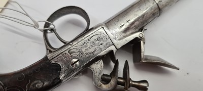 Lot 80 - A pair of flintlock boxlock cannon barrelled pistols by M Collins, Dublin
