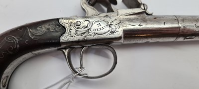 Lot 80 - A pair of flintlock boxlock cannon barrelled pistols by M Collins, Dublin