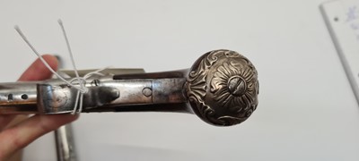 Lot 80 - A pair of flintlock boxlock cannon barrelled pistols by M Collins, Dublin