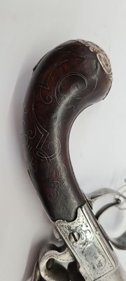 Lot 80 - A pair of flintlock boxlock cannon barrelled pistols by M Collins, Dublin