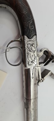 Lot 80 - A pair of flintlock boxlock cannon barrelled pistols by M Collins, Dublin