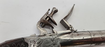 Lot 80 - A pair of flintlock boxlock cannon barrelled pistols by M Collins, Dublin