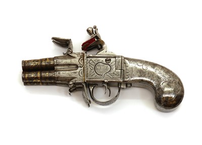 Lot 71 - A Liege 120 bore four barrelled flintlock boxlock turn-over pistol signed Charlie, Paris