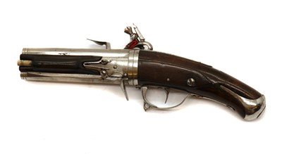 Lot 69 - A rare Continental 54 bore flintlock double barrelled Weder type turn-over pistol