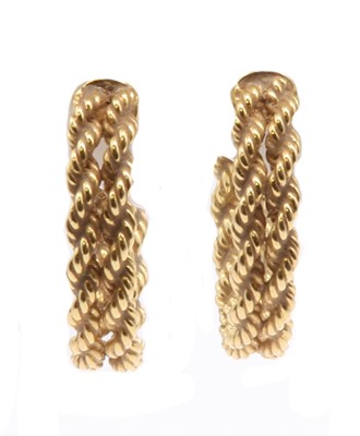 Lot 214 - A pair of gold rope twist hoop earrings