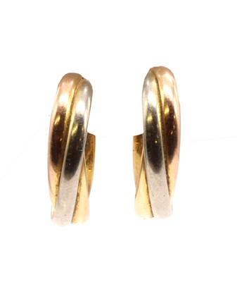 Lot 217 - A pair of three colour gold hoop earrings