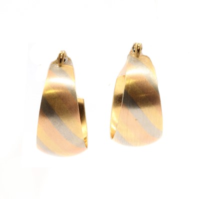 Lot 218 - A pair of three colour gold hoop earrings, by UnoAErre