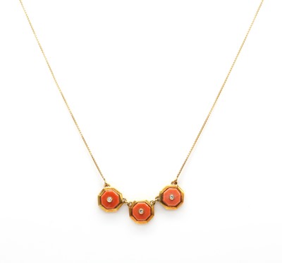 Lot 122 - A gold coral and diamond necklace