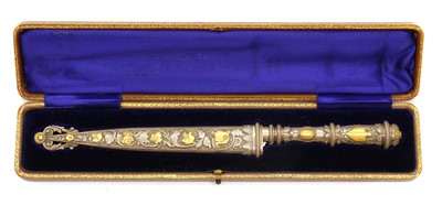 Lot 131 - A silver plated and gold Gaucho presentation knife by Broqua & Scholberg, Montevideo