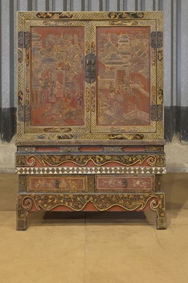 Lot 2 - A lacquered, painted and gilt wooden marriage cabinet