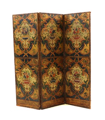 Lot 404 - A painted leather screen