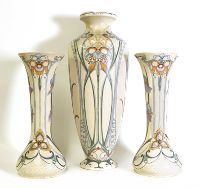 Lot 28 - A matched garniture of three Arnhem pottery vases