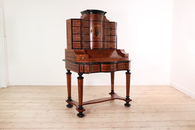 Lot 21 - A walnut, marquetry and ebonised secretaire