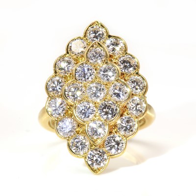 Lot 55 - An 18ct gold marquise shaped diamond cluster ring, by Boodle and Dunthorne, c.1980